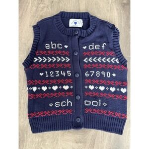 Vtg Hartstrings Sweater Girls Size 6x Navy Blue ABC Back To School Cardigan Vest